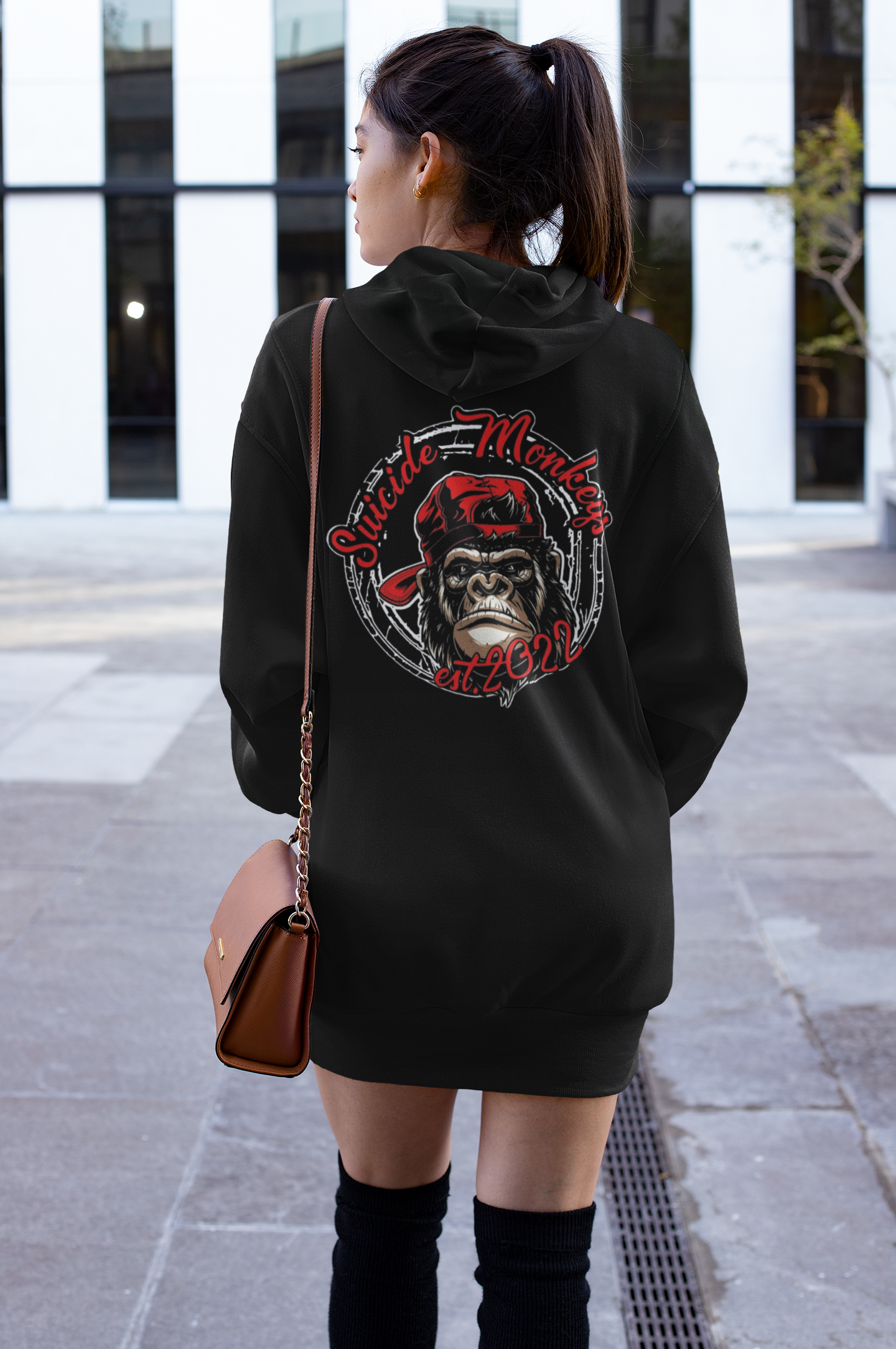 Sweat dress with hood *printed on both sides*